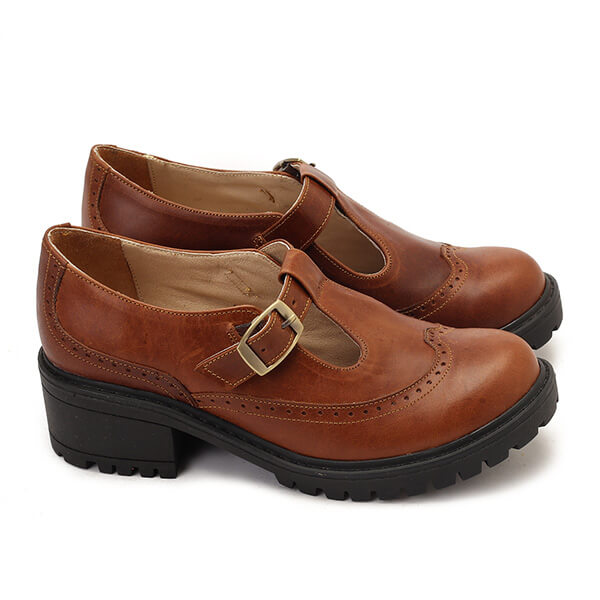 Leather T-Bar Brogue Shoes