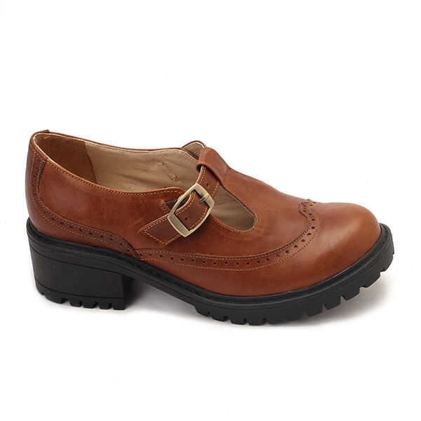 Leather T-Bar Brogue Shoes