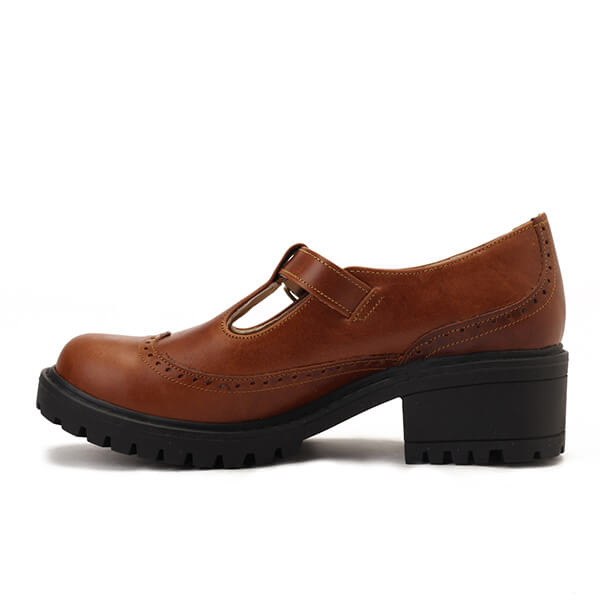 Leather T-Bar Brogue Shoes