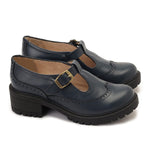 Leather T-Bar Brogue Shoes