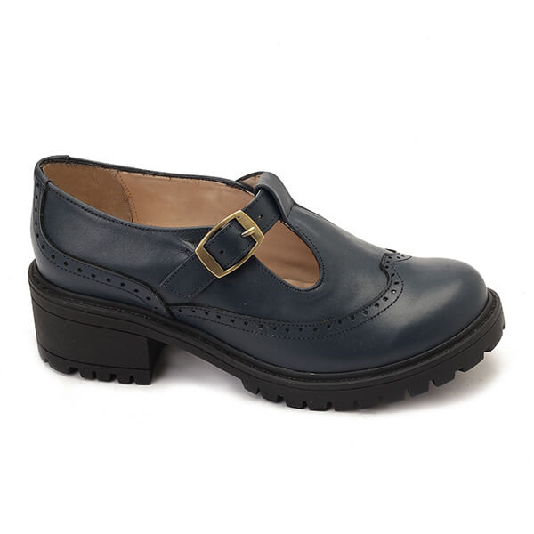 Leather T-Bar Brogue Shoes