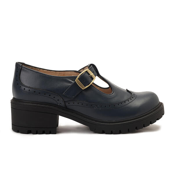 Leather T-Bar Brogue Shoes