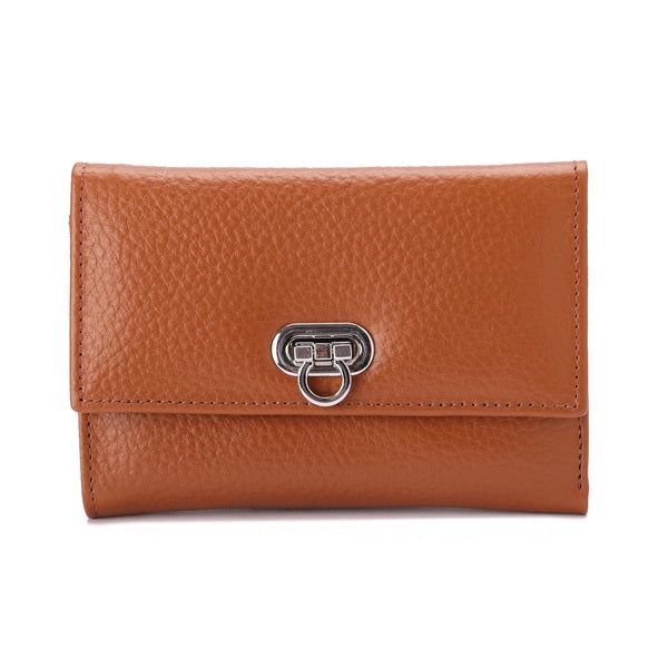 محفظة جلدية بإغلاق بأزرار معدنية