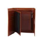 محفظة جلدية بإغلاق بأزرار معدنية