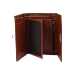 محفظة جلدية بإغلاق بأزرار معدنية