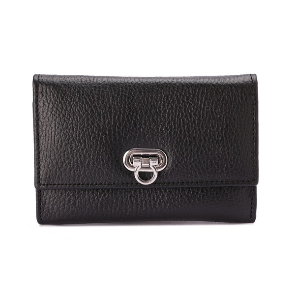 محفظة جلدية بإغلاق بأزرار معدنية