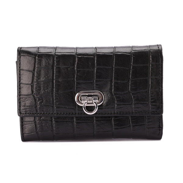 محفظة جلدية بإغلاق بأزرار معدنية