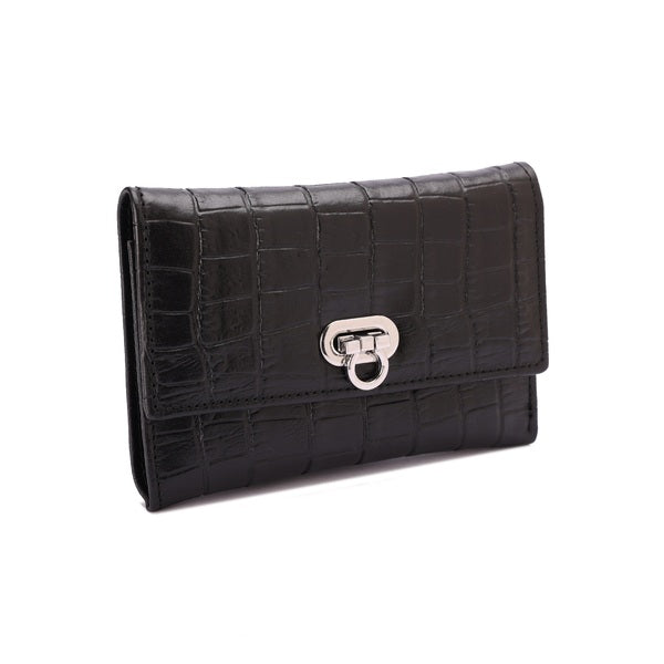 محفظة جلدية بإغلاق بأزرار معدنية