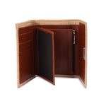 محفظة جلدية بإغلاق بأزرار معدنية