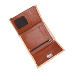 محفظة جلدية بإغلاق بأزرار معدنية