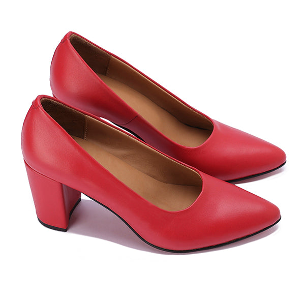 Leather Block Heel Pumps