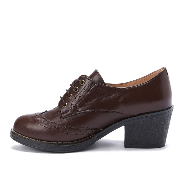 Oxfords Laced Up High Heeled Leather Shoes