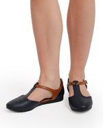 Closed Leather Ankle-Strap Sandals with Unique Front Design