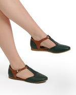 Closed Leather Ankle-Strap Sandals with Unique Front Design