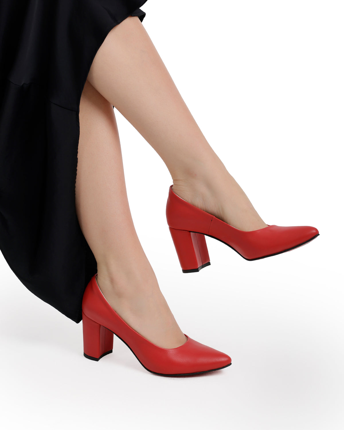 Leather Block Heel Pumps