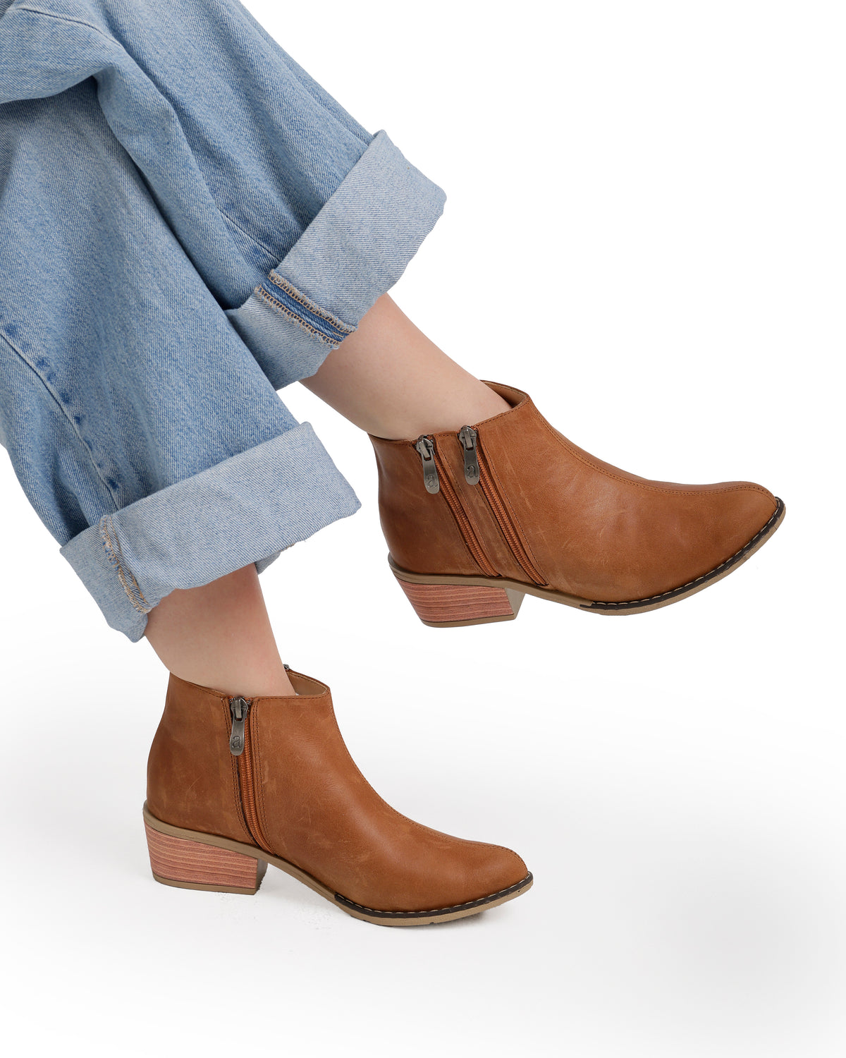 Leather Ankle Boots with Double Zippers