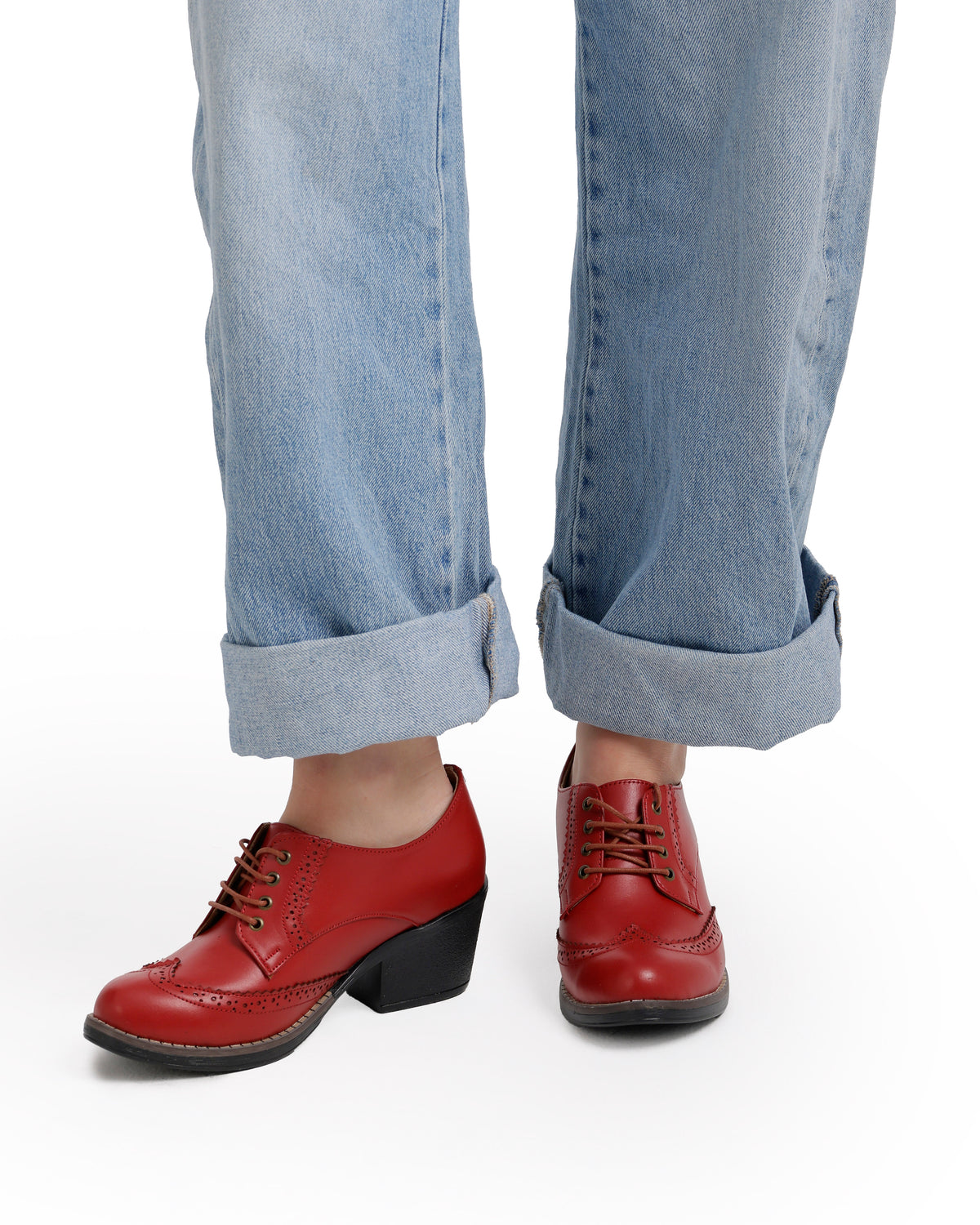 Oxfords Laced Up High Heeled Leather Shoes
