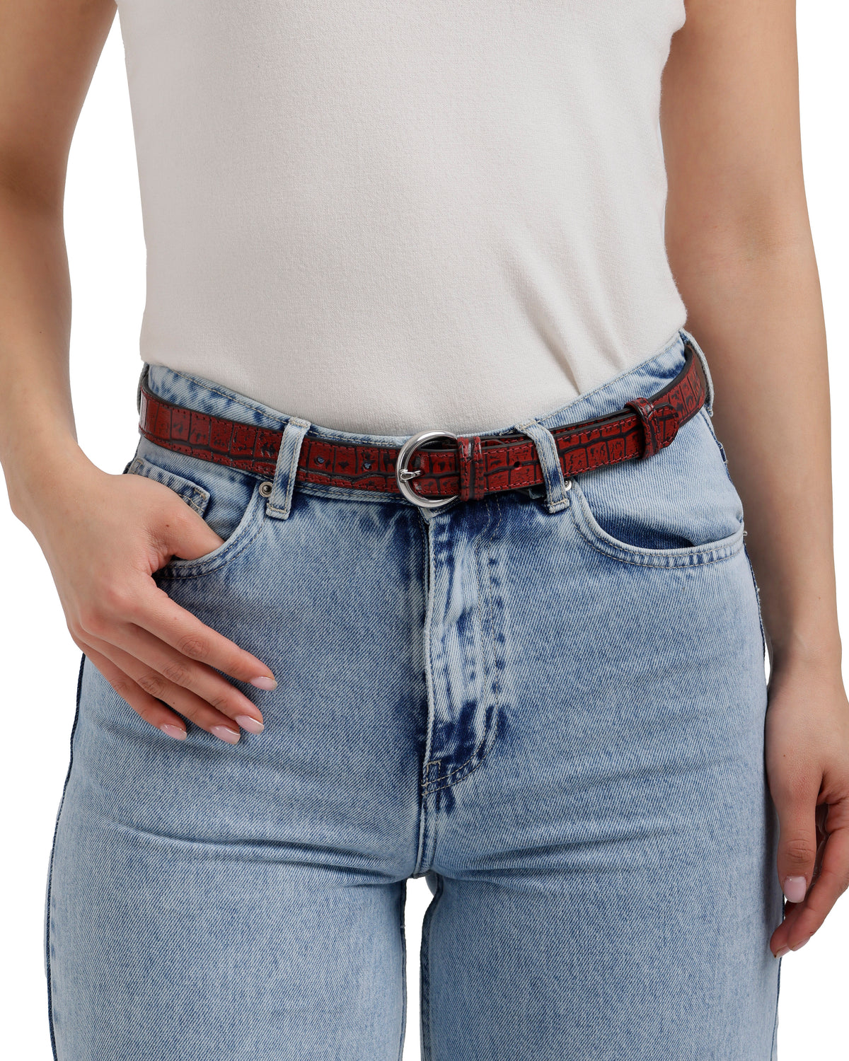 Round-Buckle Silver Belt