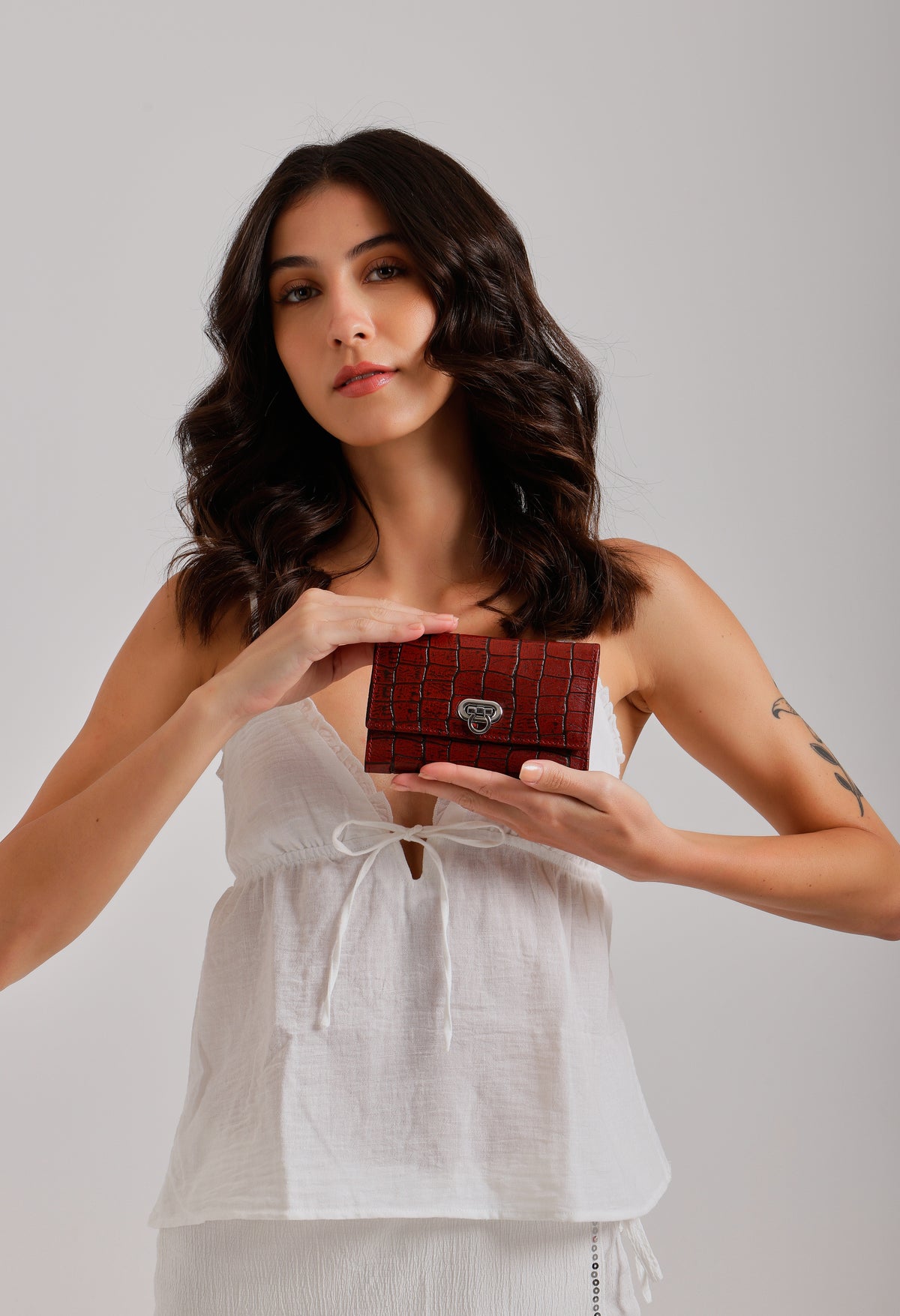 Metal Button Closure Leather Wallet