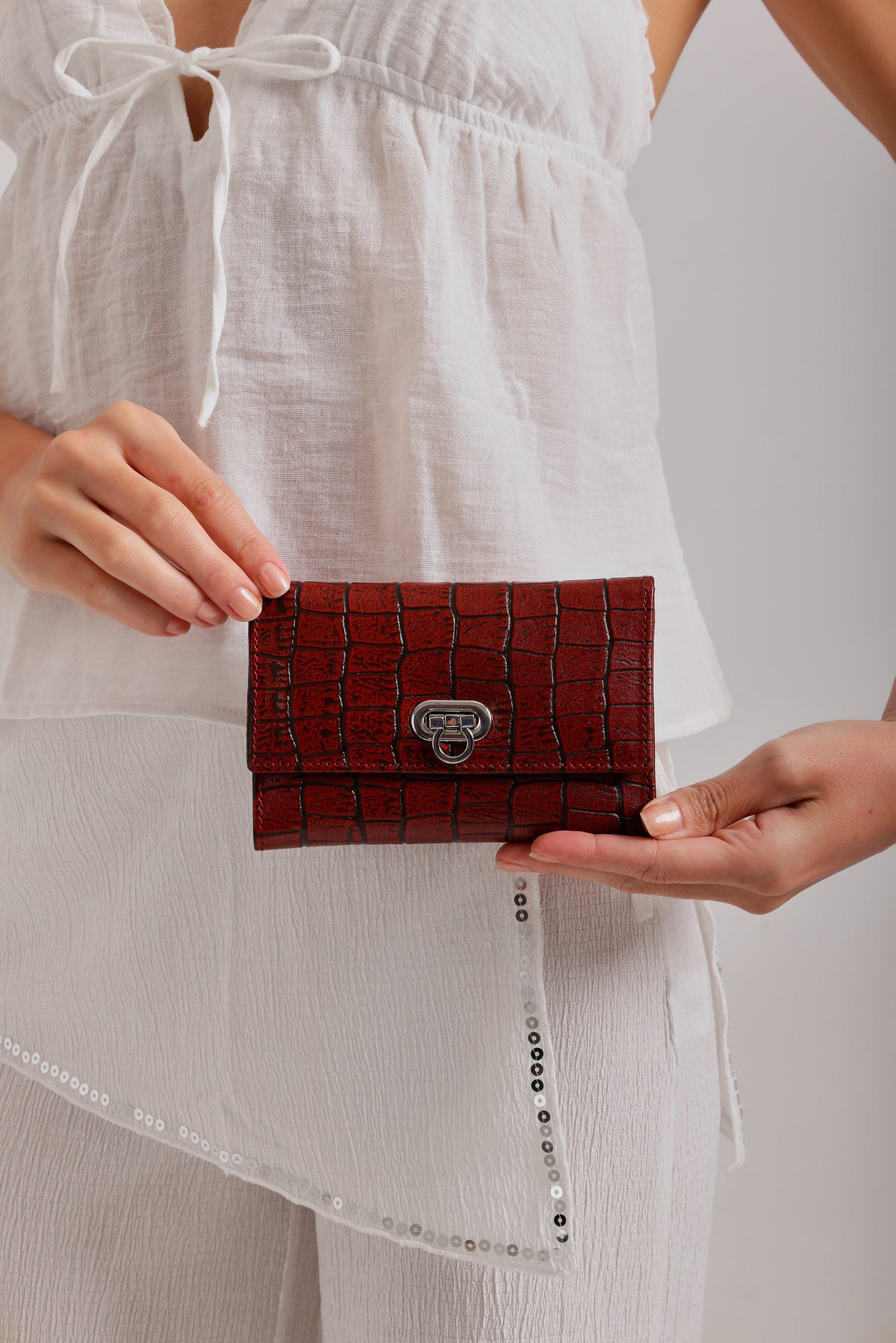 Metal Button Closure Leather Wallet