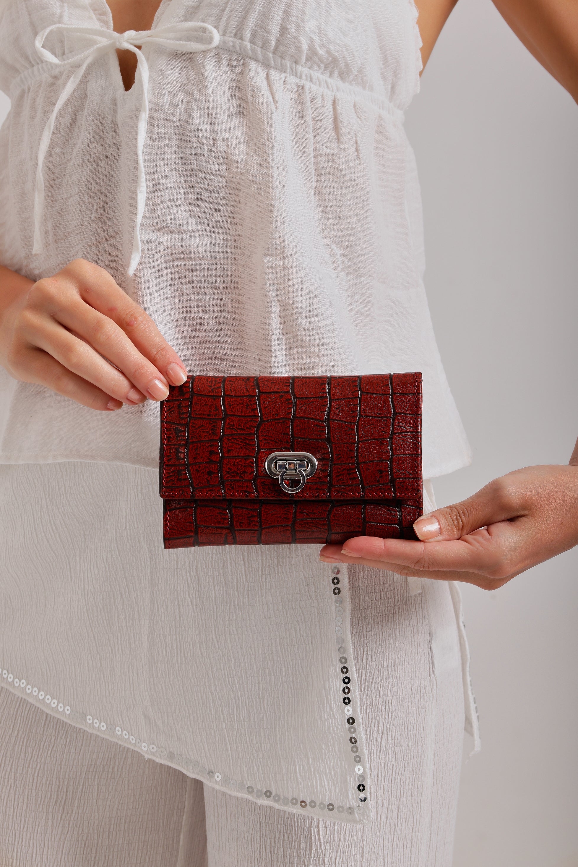 Metal Button Closure Leather Wallet