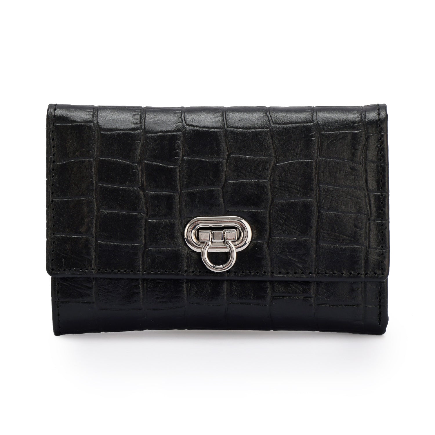 Metal Button Closure Leather Wallet