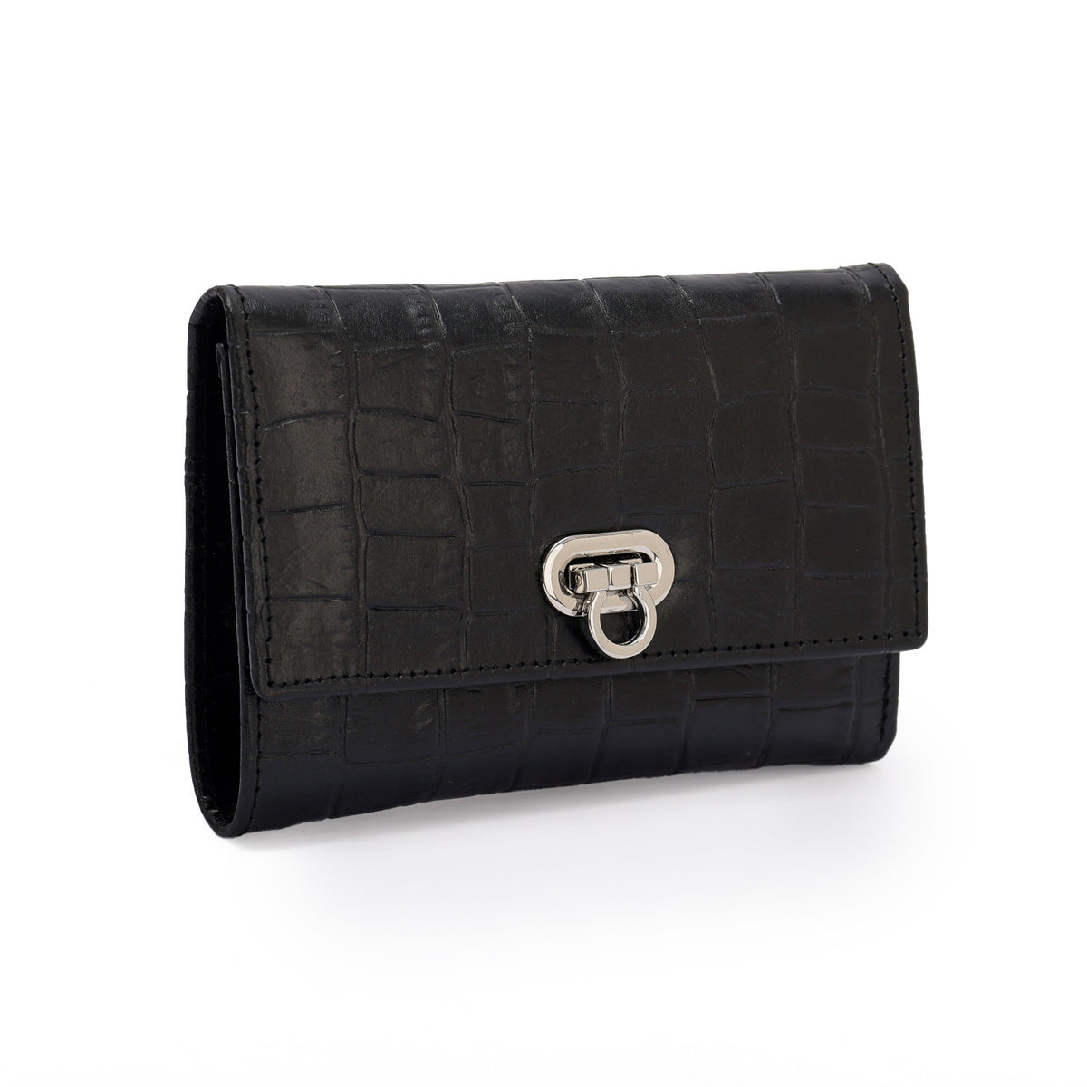 Metal Button Closure Leather Wallet