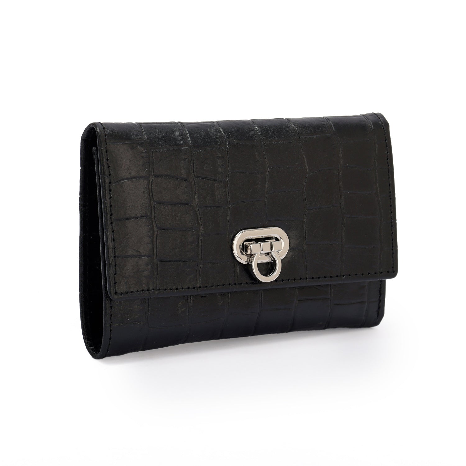 Metal Button Closure Leather Wallet