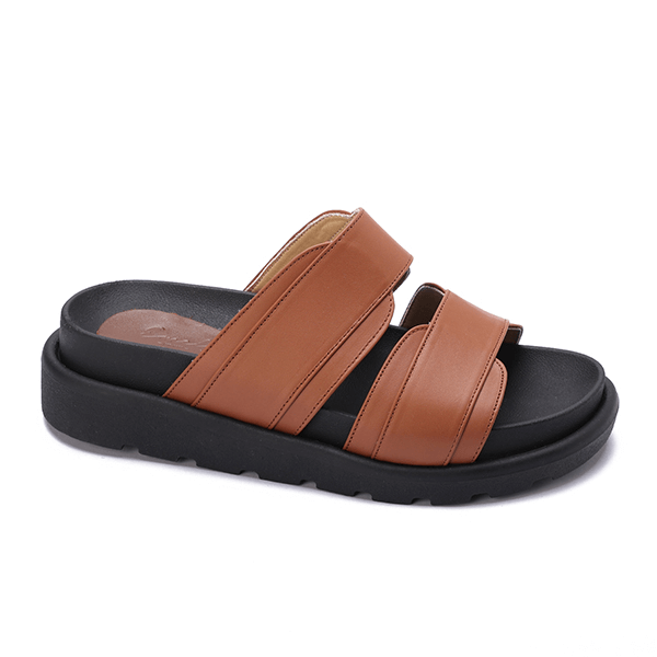 Double Wide-Strap Leather Slides