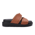 Double Wide-Strap Leather Slides
