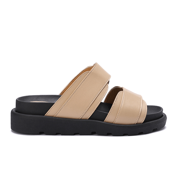 Double Wide-Strap Leather Slides