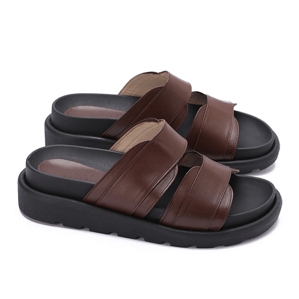 Double Wide-Strap Leather Slides