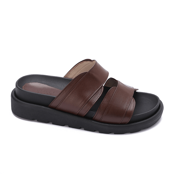 Double Wide-Strap Leather Slides