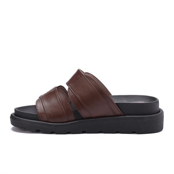 Double Wide-Strap Leather Slides