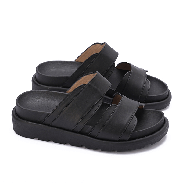 Double Wide-Strap Leather Slides