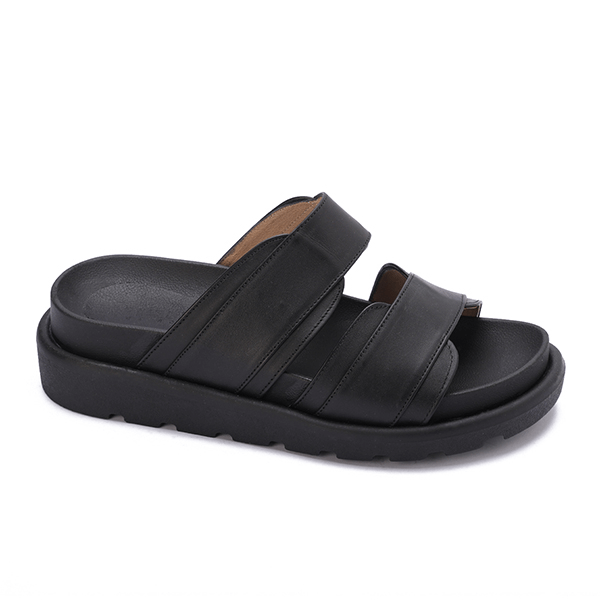 Double Wide-Strap Leather Slides