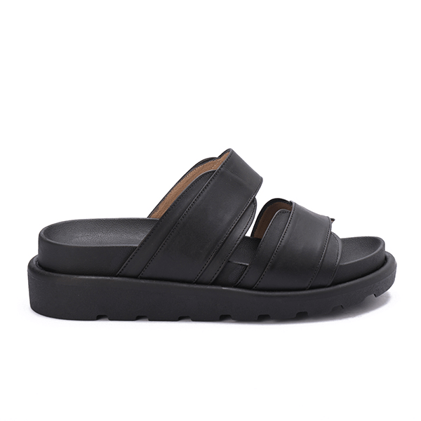 Double Wide-Strap Leather Slides
