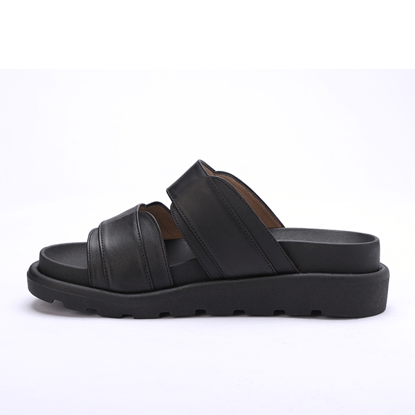 Double Wide-Strap Leather Slides