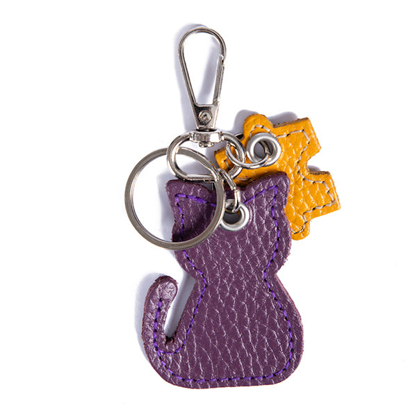 Cat & Puzzle Leather Charm