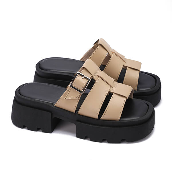 Platform Buckle Slide Sandals