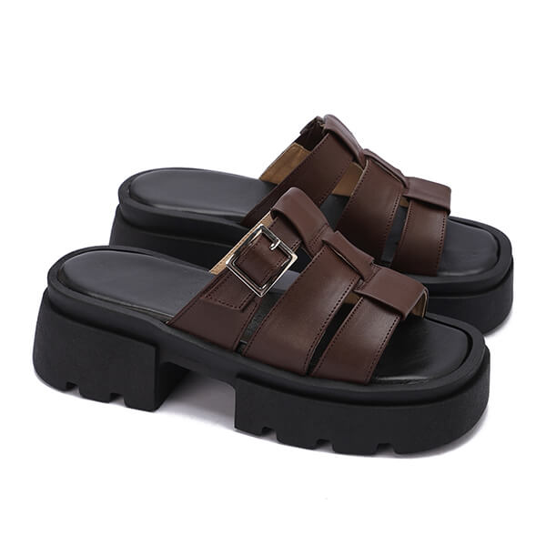 Platform Buckle Slide Sandals