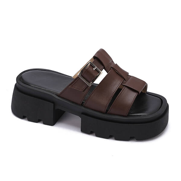 Platform Buckle Slide Sandals