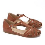 صندل صيفي جلدي مغلق من الأمام