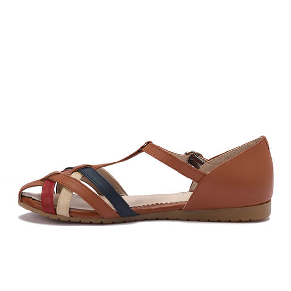 صندل صيفي جلدي مغلق من الأمام