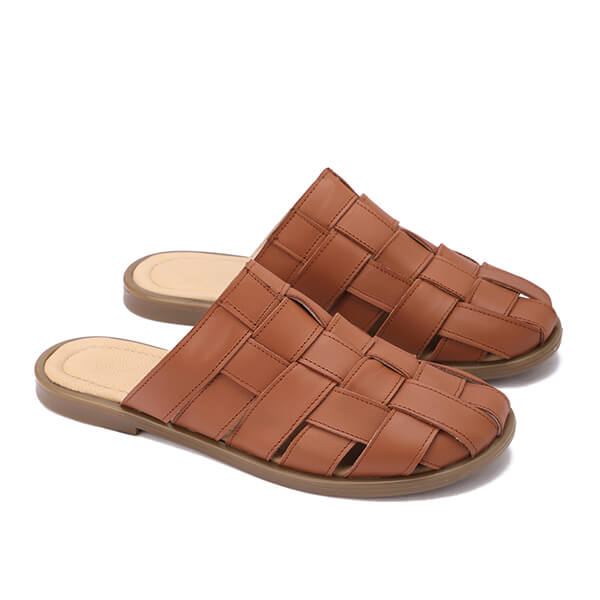 Woven Leather Slip-On Sandals