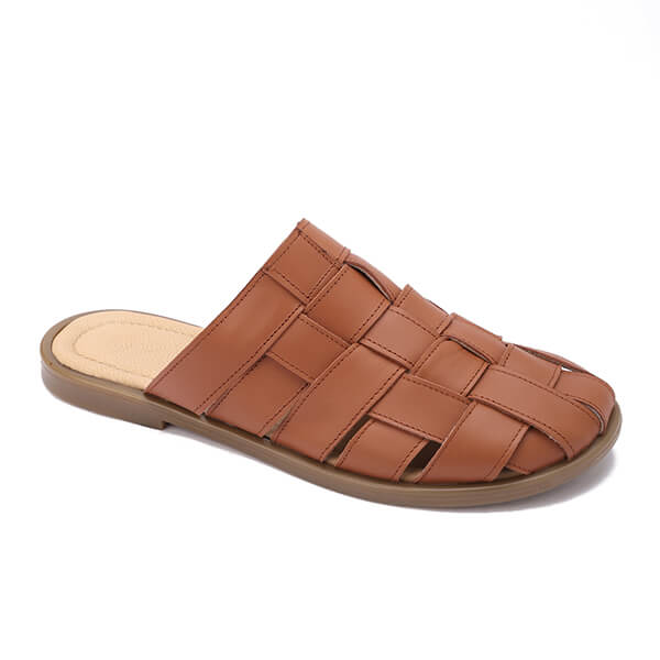 Woven Leather Slip-On Sandals