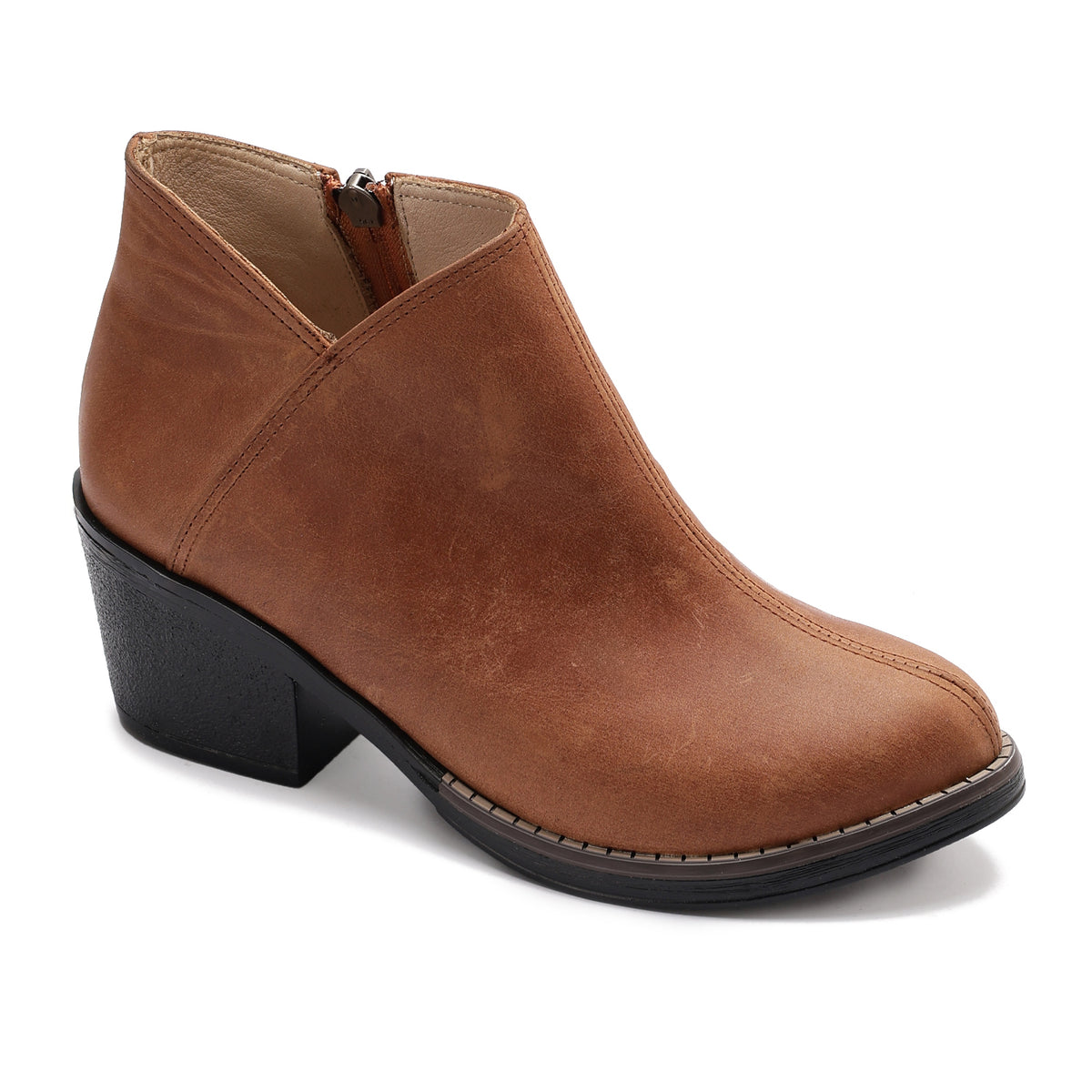 Leather Ankle Boots with Block Heel
