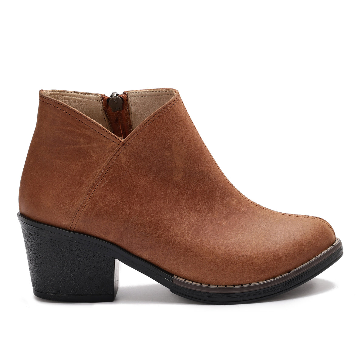 Leather Ankle Boots with Block Heel