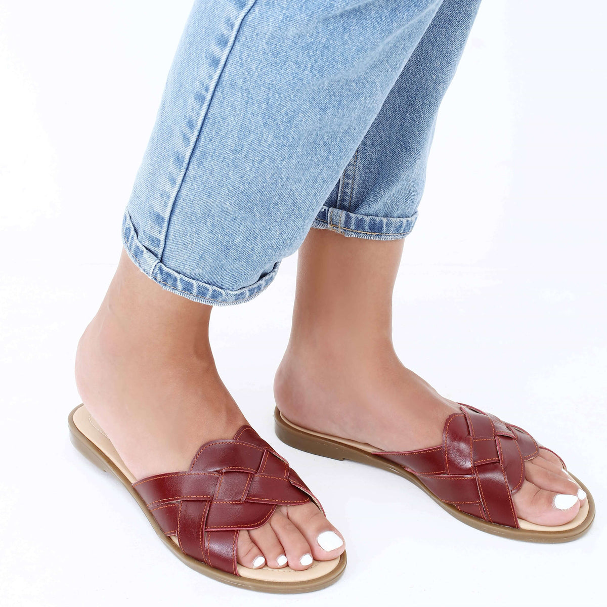 Strapped Braided Leather Slippers