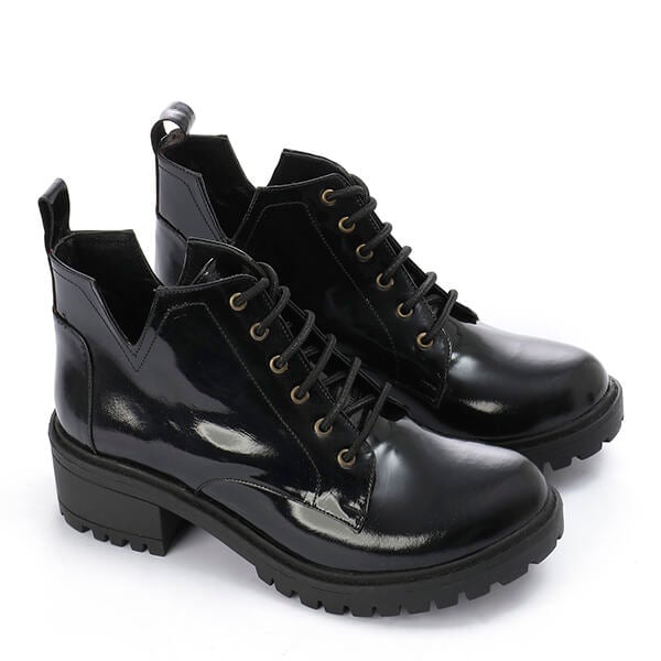 Varnish Laced-Up Heeled Boots